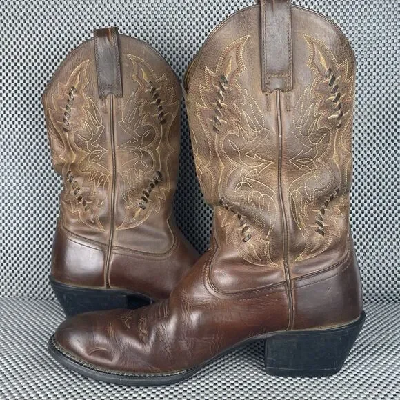 Ariat Cowboy Boots Mens Size 9.5 D Brown Leather Western Round Toe Embroidered